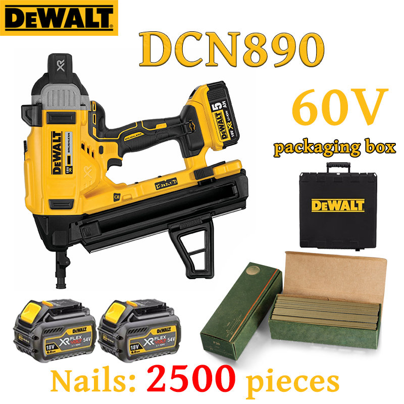 Pistola de clavos eléctrica sin escobillas DEWALT DCN890 + batería de litio de 60 V * 2 (2500 clavos gratis)