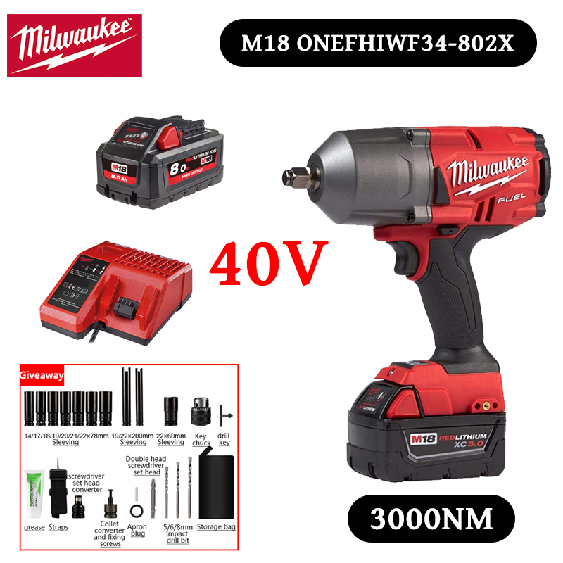 【Milwaukee】40 V (par de torsión 3000 N.M + batería de 8 AH) funciona hasta 20 horas + 23 accesorios